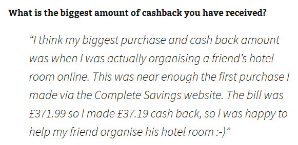 James C. - a Complete Savings testimonial about saving cashback